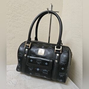 MCM Black Monogram Boston Medium Handbag Satchel AUTHENTIC